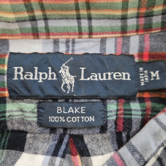 Ralph Lauren Shirt Plaid Check Short Sleeve Blue Red Men's Medium - Picture 6 of 6
